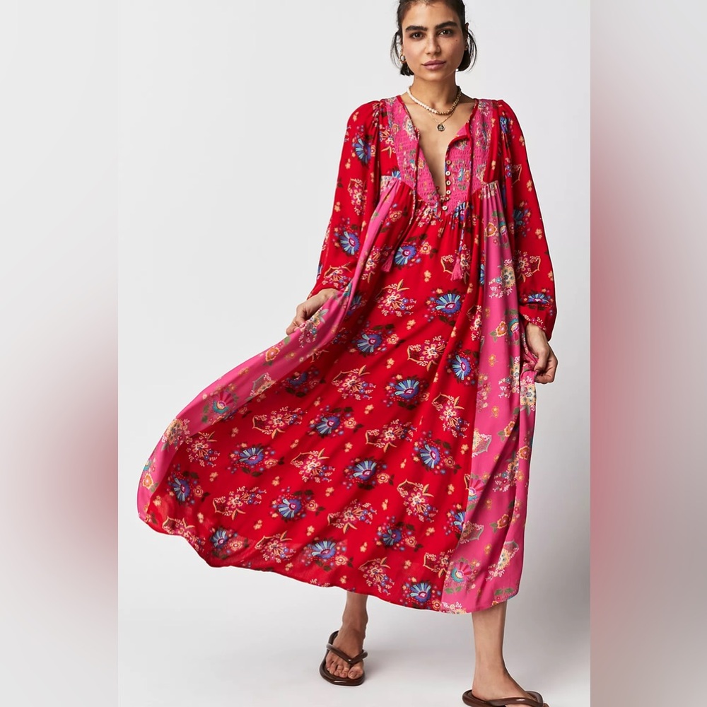 Spell Vibrant Red and Pink Midi Dress
